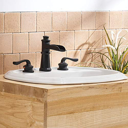 BWE Widespread Bathroom Faucet 3 Holes Matte Black with Pop Up Drain Assembly and Supply Hose Waterfall Black Two-Handle 8-16 inch Bathroom Faucet Lavatory Basin Mixer Tap - color: Black