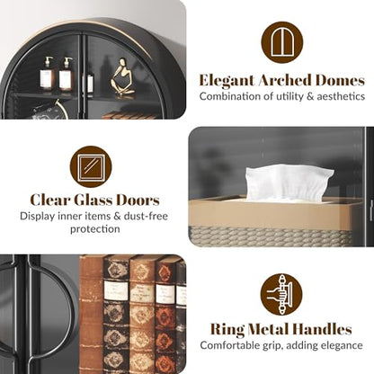 Arched Wall Cabinet with Clear Glass Door, NO Assembly | Full Metal Frame, 10MM Shelves, Handcrafted Arched Design, 40-lb per Tier, 5MM Tempered Glass, for Bathroom Wall Medicine - style: 2 Clear Glass Doors - Style 1