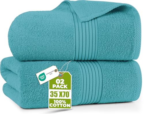 Utopia Towels Extra Large Bath Sheets, 2 Pack, 35x70 in, Cotton, Turquoise | Soft Lightweight Ring Spun Cotton Shower Towel Set - Highly Absorbent, Quick-Drying, Extra Large Bath Sheets, Durable - color: Turquoise