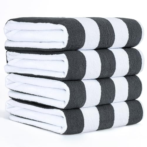 American Soft Linen Cabana Striped Beach Towels, 30x60 inch 4 Piece Oversize Pool Towels, Quick Drying Sand Free Swim Towels, Gray - color: Dark Grey