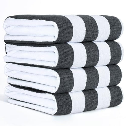 American Soft Linen Cabana Striped Beach Towels, 30x60 inch 4 Piece Oversize Pool Towels, Quick Drying Sand Free Swim Towels, Gray - color: Dark Grey