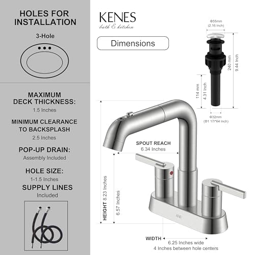 Brushed Nickel Pull Down Centerset Bathroom Faucet 2 Handle 3 Hole | Pull Out Bathroom Faucet with Pop Up Drain & Supply Lines, Lead-Free cUPC & NSF Certified, 4 Inch Faucet for Vanity RV Sink - color: Brushed Nickel
