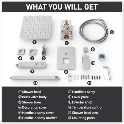 Iriber 12-Inch Rainfall Shower System with Handheld Combo, Brushed Nickel Finish, High Pressure Brass Shower Set - color: Brushed Nickel 05
