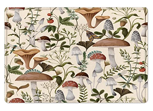 HVEST Mushroom Bath Mat for Bathroom, Vintage Mushroom Leaves Pattern Non-Slip Bathroom Mat, Watercolor Botanical Memory Foam Bath Rug, Shower Mats, Quick-Drying Toilet Rug, 23X15 Inches - color: Beige