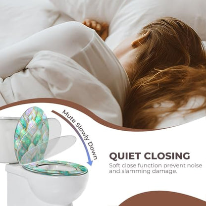 Round Resin Toilet Seat, Quietly Close Quick Release Hinges Cover | Toilet Lid Cover Easy to Clean and Install, Luxurious Iridescent Leaf Mosaic Gold Edges Elegant Heavy Duty Toilet Seat - color: pattern8, size: O-shape