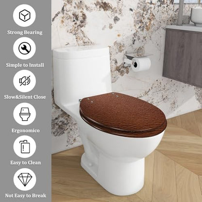Elongated Resin Toilet Seat, Quietly Close Quick Release Hinges Cover | Toilet Lid Cover Easy to Clean and Install, Leather texture Heavy Duty Toilet Seat - color: pattern3, size: V-shape