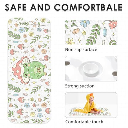 Green Cute Frog Mushrooms Bathtub Shower Mat Summer Leaf Flower Non-Slip Tub Mat Extra Long Bath Floor Mats 40X16 Inch Machine Washable for Bathroom Tub Bath Mat for Toddler and Baby - color: Green Frog Mushrooms
