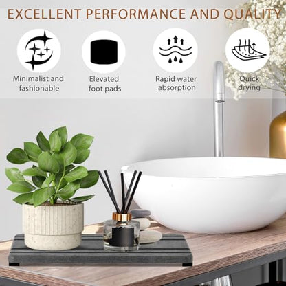 2PCS Water Absorbing Stone Tray, Quick Drying Diatomite Stone Sink Tray, Water Absorbent Diatomite Coasters for Kitchen Sink, Bathroom Counter Hand Soap Dish Toothbrush Holders - color: 2pcs 21×10cm Dark Gray Stripe