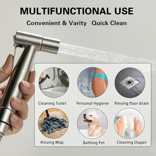 Warm Water Bidet Sprayer for Toilet with Hot and Cold Mixing Valve, Stainless Steel Wall Mount Round Handheld Bidet Attachment Set, Brush Nickel - color: Brushed Nickel