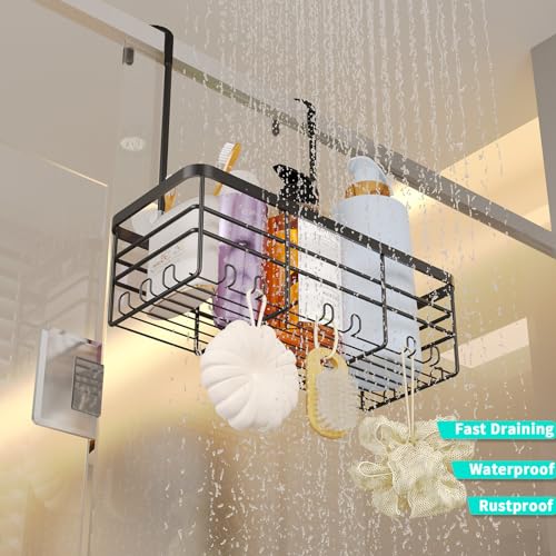 HapiRm Hanging Shower Caddy Organizer - No Drilling Shower Organizer with Hooks, Rustproof & Waterproof 304 Stainless Steel Bathroom Shelves - Black (1 Basket) - color: Black-1 Basket