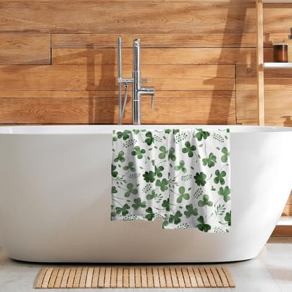 Giwawa St Patrick Day Hand Towel Set of 2 Sage Green Clovers Shamrock Towel Spring Summer Eucalyptus Leaves Face Towel Quick Drying Dish Wash Cloth for Hotel Bathroom Gym Home Holiday - color: Clover