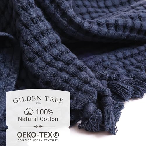 GILDEN TREE Decorative Waffle Hand Towels for Bathroom, 20x35 Large, Quick Drying Fingertip Towel, 2 Pack, Modern Style (Midnight Blue)