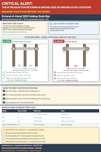 Extend-A-Hand Folding Grab Bar Extension 32" | Heavy-Duty Stainless Steel Wall-Mounted Bathroom Safety Bar for Shower, Toilet & Bathtub - color: Stainless Steel, size: 32x12 inches