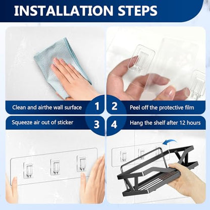 14 Pack Heavy Duty Shower Caddy Adhesive Replacement, 55 LB Hold | Up to 55 LB hold; Waterproof Shower Shelf Adhesive in 3 Hook Styles for Caddies, Shelves, Soap Holders and Racks. - color: Clear 1+2+3 hooks-14 Pack