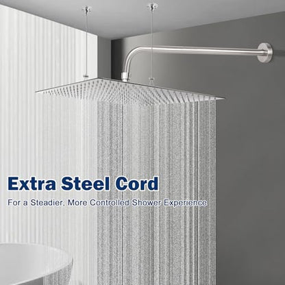 NearMoon Rain Shower Head, High Flow Stainless Steel Square Rainfall Shower, Waterfall Bath Shower Body Covering, Ceiling or Wall Mount (16 Inch, Brushed Nickel) - color: Brushed Nickel, size: 16 Inch Square