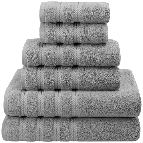American Soft Linen 100% Carde Cotton 6 Piece Towel Set, 590 GSM Heavy Weight Soft Absorbent Turkish Towels for Bathroom, Cool Grey - color: Light Grey