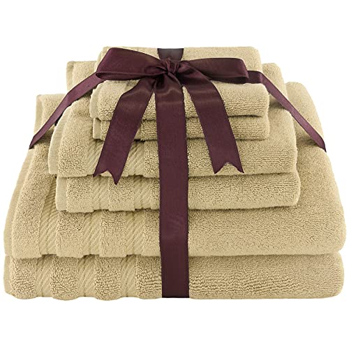 American Soft Linen 100% Carde Cotton 6 Piece Towel Set, 590 GSM Heavy Weight Soft Absorbent Turkish Towels for Bathroom, Sand Taupe - color: Sand Taupe