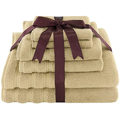 American Soft Linen 100% Carde Cotton 6 Piece Towel Set, 590 GSM Heavy Weight Soft Absorbent Turkish Towels for Bathroom, Sand Taupe - color: Sand Taupe