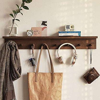 Entrance Coat Rack ，Coat Hooks, Wall-Mounted Wooden Hook Rack, Wall-Mounted Shelves are Very Suitable (Walnut Color Finish—A-1) - style: Walnut color finish—A-1