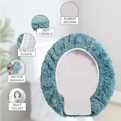 Soft Microfiber Toilet Lid Cover 17.5" x 15" Machine Washable | Solid Toilet Seat Cover Adjustable Rubber Backing Fits Most 16 -17.5" L x 14-16" W Round Oblong and Elongated Toilet Seat - color: Aqua
