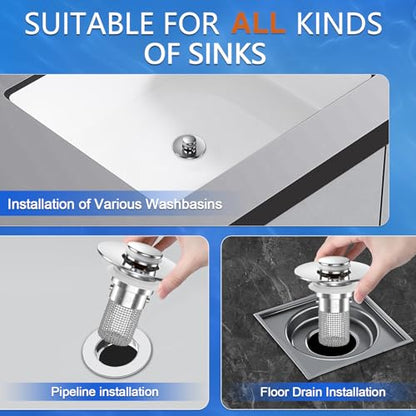 Sink Stopper Hair Catcher, Pop-up Sink Drain Strainer with Removable Stainless Steel Strainer Basket Hair Catcher,Bathroom Sink Strainer for Bathroom Sink Stopper Replacement (2, Silver) - color: 2,upgrade Silver