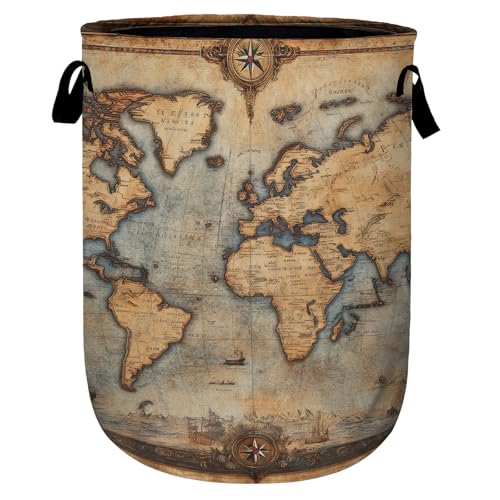 Antique World Map Laundry Basket, Laundry Hamper Collapsible Oxford Cloth with Handle Clothes Storage Bin for Bathroom Laundry Room Bedroom 15.7 X 20 Inch - color: Antique World Map
