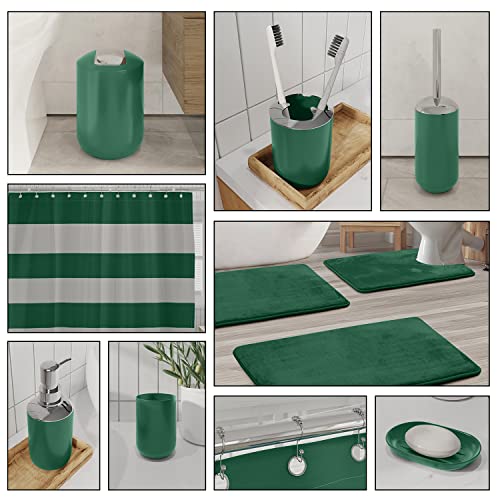 Clara Clark Bathroom Set - Green Bathroom Accessories Set, Bathroom Sets with Shower Curtain and Rugs, 23PC Shower Curtain Set with Liner, Soap Dispenser, Soap Dish, Toilet Brush Holder, and Trash Can - color: Hunter Green, size: Complete Set + Bath Rugs