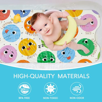 SHUCHING Baby Bath Mat for Tub Non Slip-40x16 Inch | Bathtub Mat for Kids & Toddler Mold Free, Long Shower Mat for Inside Shower with Suction Cup, Machine Washable - color: Emoji