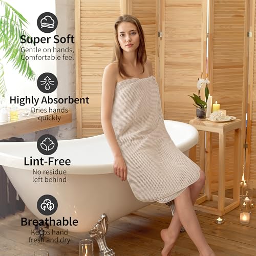 MICROFI New Microfiber Waffle Bath Towels, 2 Pieces, Oversized, Soft, Absorbent, Fast Drying, Lint Free 430 GSM (30''x60''/76cm x 152cm) - color: Champagne