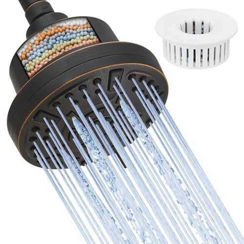 High Pressure Shower Filter Head Oil Rubbed Bronze Fixed Shower Head | 7 Settings, 5 Inch Bathroom Rain Shower Head with Enhanced Filter for Hard Water, Reduces Chlorine and Harmful Substances - color: Oil Rubbed Bronze