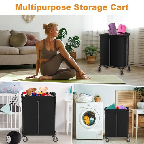 Hodonas Laundry Basket with Wheels, Rolling Laundry Hamper, 46 Gallons (170L), Removable and Machine Washable Liner, Steel Frame, Large Laundry Cart for Laundry Room, Bedroom, Bathroom, Dorm - Black - color: Black