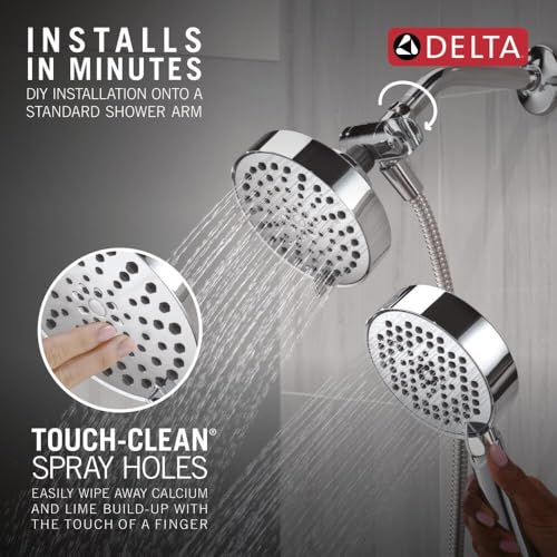 Delta Round 2-in-1 Dual Shower Head with 4-Setting HandHeld Spray, Chrome Detachable Double Shower Head with Hose, Showerhead, 1.75 GPM Flow Rate, Chrome 75756 - color: Chrome
