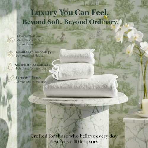 Lotus Linen Luxury Scallop Piping Towel Set of 6, 620 GSM 100% Zero Twist Cotton, 2 Bath, 2 Hand Towels, 2 Washcloths, Hanging Loops, Ultra Soft Absorbent Bathroom Essentials (Pack of 6) - color: White Piping, size: Towel Set (Pack of 6)