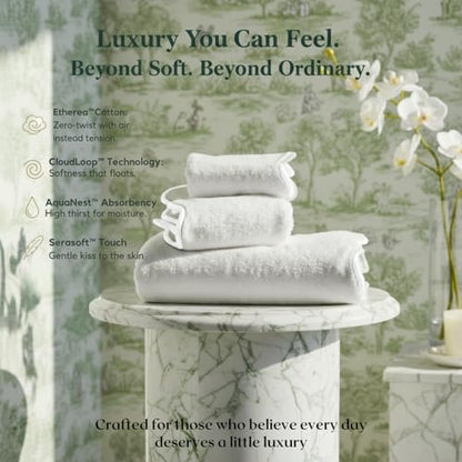 Lotus Linen Luxury Scallop Piping Towel Set of 6, 620 GSM 100% Zero Twist Cotton, 2 Bath, 2 Hand Towels, 2 Washcloths, Hanging Loops, Ultra Soft Absorbent Bathroom Essentials (Pack of 6) - color: White Piping, size: Towel Set (Pack of 6)