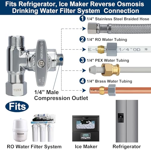 1/4 3/8 water line splitter, Feed Water Adapter for Refrigerators,Ice Maker | 3/8 Compression Tee Brass Angle Stop Add-A-Tee Valve, Under Sink Refrigerator Water Line Connector, 3/8" x 3/8" x 1/4" - size: 3/8x3/8x 1/4 Refrigerator RO System T