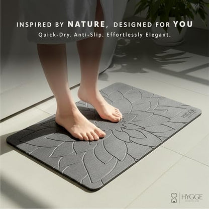 Diatomaceous Earth Stone Bath Mat - Ash Bloom | Modern Fast Dry Bathroom Floor Shower Mat, Quick Drying Premium Luxury Diatomite Spa Stone Gift, Non-Slip Base, 23.6" x 15.4" - color: Ash Bloom