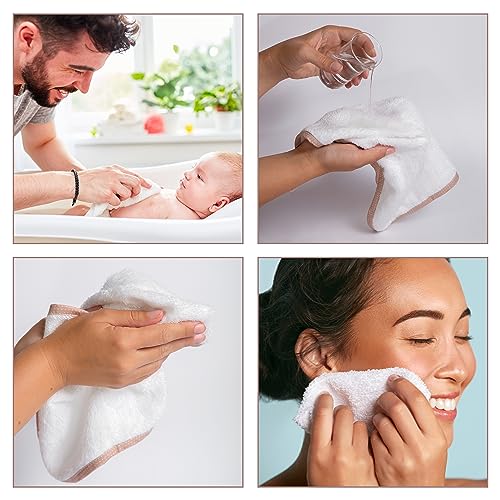 Soft Baby Washcloths Set - Absorbent Natural Baby Wash Cloth for Delicate Skin - 12"x12" Large Baby Bath Washcloths - Newborn Bath Face Towel (White) - color: White