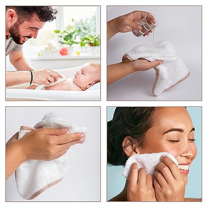 Soft Baby Washcloths Set - Absorbent Natural Baby Wash Cloth for Delicate Skin - 12"x12" Large Baby Bath Washcloths - Newborn Bath Face Towel (White) - color: White
