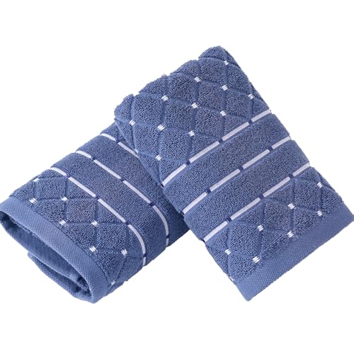 Navy Hand Towel Set of 2 Ultra Soft 100% Cotton Absorbent Diamond Weave with White Lines Modern Geometric Design Decorative Bath Hand Towel for Bathroom Hotel 13x29 Inch - color: Navy