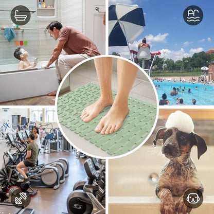 Bathtub Mat Non Slip - for Inside Bath Tub & Shower, Small 27x16 Inch, 180 Strong Suction Cups, Soft Textured Surface, Fast Drain & Quick Dry, Bathroom Safety Mat, Sage Green, Matace - color: Sage Green, size: 27" x 15.8" (Rectangular)