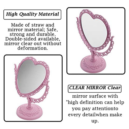 AKOAK Heart-Shaped Cosmetic Mirror, Pink | Plastic, Double-Sided, Rotatable, Lightweight - color: Pink