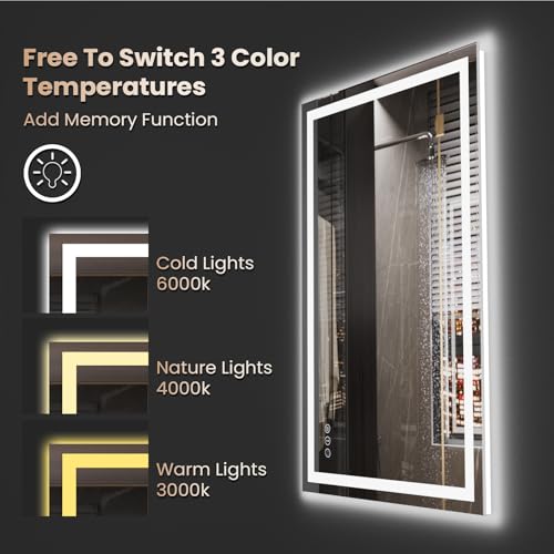 Snowdool 48 x 36 in LED Bathroom Mirror, Front and Backlit, Anti-Fog | Front and Backlit, 3 Color Temperatures, Anti-Fog, Tempered Glass - size: 36"L x 48"W