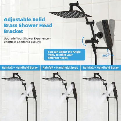 Hibbent All Metal CUPC Certified 10'' Rain Shower Head, Dual Shower Head Combo, High Pressure Handheld 4 Sprays Shower Wand, 16'' Adjustable Extension Arm, 71'' Hose, Shower Holder, Oil-Rubbed Bronze - color: Oil Rubbed Bronze, style: Square 10''