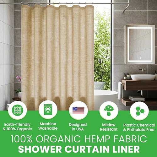 Bean Products Natural Hemp Wide Shower Stall Curtain Liner - 54x74 | Non Toxic, Eco Friendly, Mildew Resistant Cloth Shower Cutain Liner - Washable, Quick Dry, Breathable, Odor Free, No Plastic - color: Hemp Natural, size: 54"W x 74"L (Pack of 1)