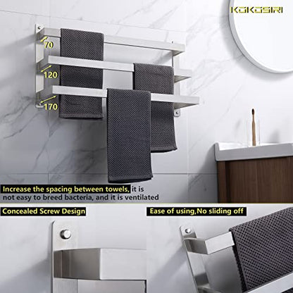 KOKOSIRI Bath Towel Bars Bathroom 3-Tiers Ladder Towel Rails Towel Holders Wall Mounted Towels Shelves Rack Brushed Stainless Steel, B5006BR-L24 - color: Brushed Nickel