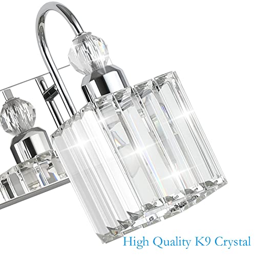 Ralbay Chrome Crystal Bathroom Vanity Light - 3-Lights, 24" Modern Wall Light Fixtures - color: Square-Chrome, size: 3-light