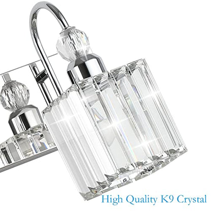 Ralbay Chrome Crystal Bathroom Vanity Light - 3-Lights, 24" Modern Wall Light Fixtures - color: Square-Chrome, size: 3-light