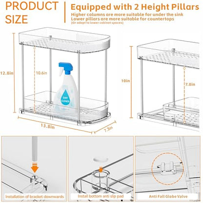 2 Pack Large Pull Out Bathroom Organizers and Storage,2 Tier 12.8″ Tall Sliding Kitchen Under Sink Organizer for Cleaning Products Storage,Acrylic Clear Bathroom inder Sink Organizer,Undersink Storage - style: 2 Pack-2 Tier