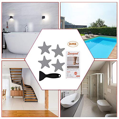 Secopad Anti Slip Shower Stickers, 24 PCS Safety Bathtub Stickers Adhesive Decals with Premium Scraper (Gray) - color: Grey