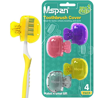 Mspan Toothbrush Head Cover Cap: Tooth Brush Protector Clip Compatible with Oral-B Philips Colgate AquaSonic - Plastic Pod Travel Case - 4 Packs - color: Yellow, Purple, Pink, Clear